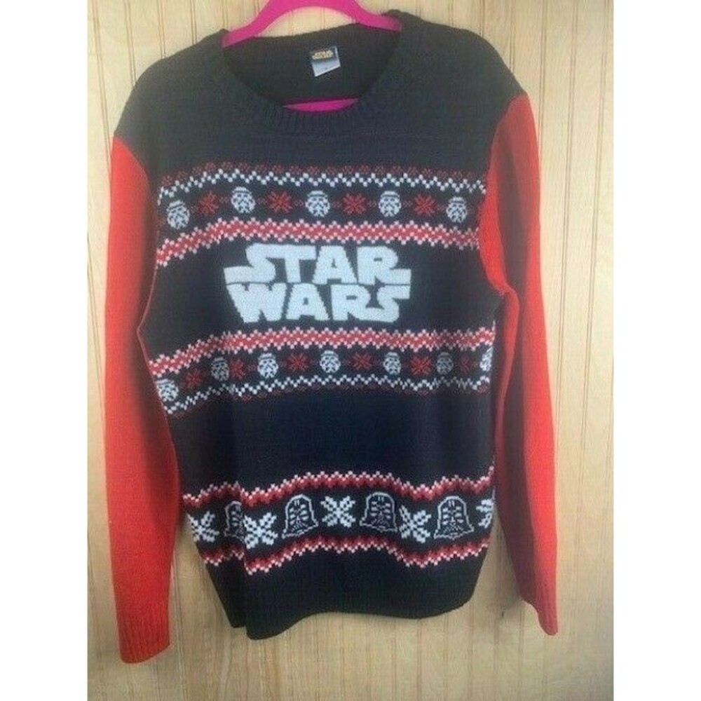 Star Wars Mens Size XL Christmas Sweater Black White Red Long Sleeve